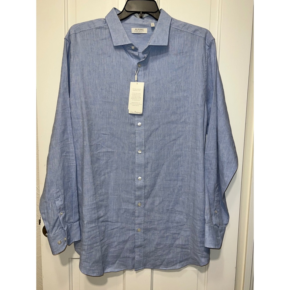Murano Baird McNutt Mens 2XT Light Blue Linen Sorona Blend Long Sleeve Shirt NWT